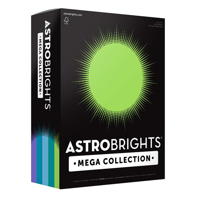 Astrobrights مجموعة أستروبرايتس ميغا، ورق ملون، مجموعة 5 ألوان "ثلجي"، 320 ورقة، 65 رطل/176 جرام لكل متر مربع، 8.5" × 11" (91689) - Image 1